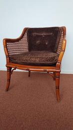 Vintage Rotan Stoel met Bruine Bekleding, Ophalen, Gebruikt, Bruin, Riet of Rotan