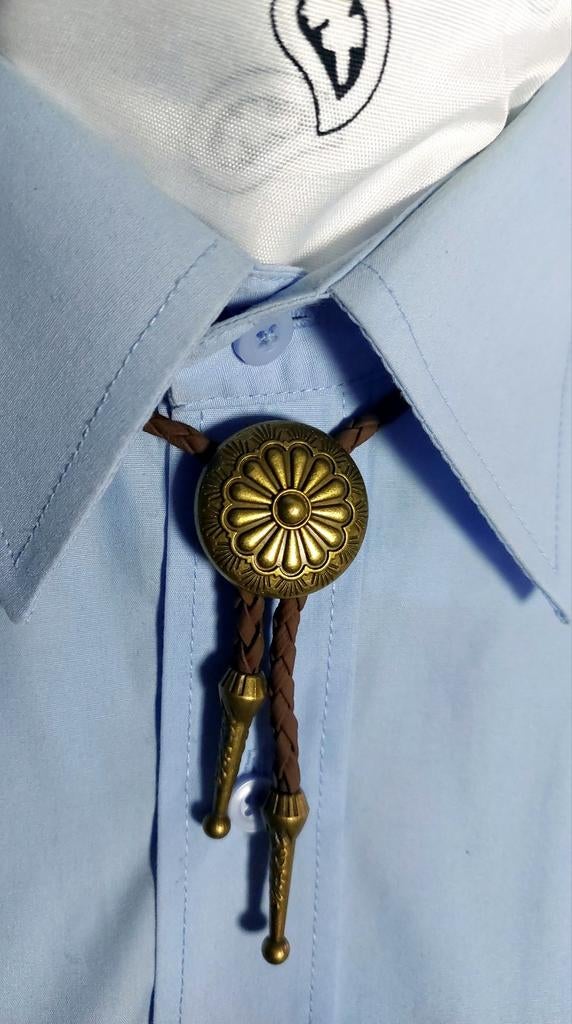 Vintage Bolo Tie - Bruin met Gouden Details, Effen, Bruin, Vintage, Ophalen of Verzenden