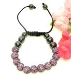Shamballa armband met paars strass stenen., Sieraden, Tassen en Uiterlijk, Armbanden, Overige materialen, Paars, Nieuw, Ophalen of Verzenden