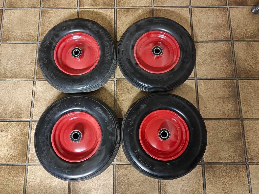 Set van 4 banden en velgen - 4.80/400-8 anti lek PU band, Ophalen, Gebruikt