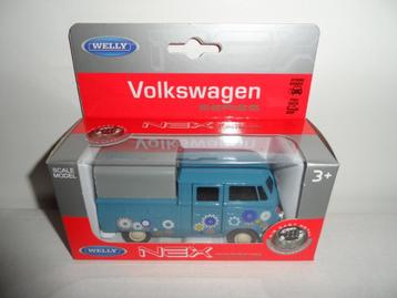 Welly - VW T1 Dubbele Cabine (Soft-Top) (blauw met bloemen) beschikbaar voor biedingen