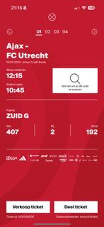 Ajax - FC Utrecht, 4 kaarten naast elkaar vak 407, Tickets en Kaartjes, Sport | Voetbal, Drie personen of meer