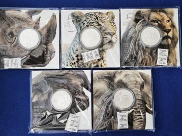 (A377) SOUTH AFRICA  BIG FIVE SERIE II  5 X ONE OUNCE MUNTEN beschikbaar voor biedingen