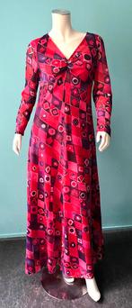 Vintage jaren 70 maxi-jurk in rood/paars maat 38, Maat 38/40 (M), Verzenden, Vintage, Gedragen