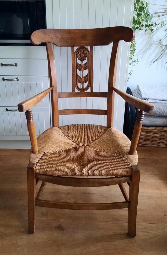 Antieke Eiken Stoel met Biezen Zitting, Antiek en Kunst, Antiek | Meubels | Stoelen en Banken, Ophalen