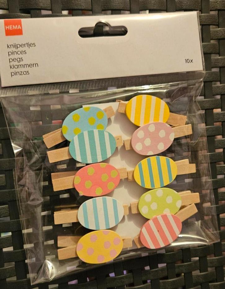 10x Knijpers "Paaseieren", voor het ophangen van bv kaarten, Diversen, Pasen, Nieuw, Ophalen of Verzenden