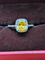 Gele zilveren Ring met Strass - Maat 18-19, 18 tot 19, Geel, Ophalen of Verzenden, Zo goed als nieuw