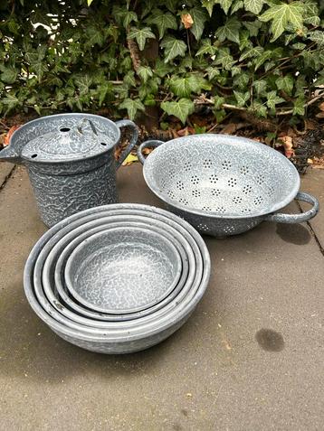 Vintage Grijze Emaille Keuken Set beschikbaar voor biedingen