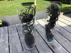 Twee vazen met decoratie, Huis en Inrichting, Ophalen, Overige kleuren, Minder dan 50 cm, Glas