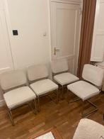 4 Buisframe eetkamerstoelen rib stof beige/wit, Huis en Inrichting, Stoelen, Ophalen, Gebruikt, Wit, Vier