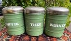 3 hele oude groene emaille bussen ; Koffie , Thee , Suiker., Antiek en Kunst, Antiek | Emaille, Ophalen of Verzenden