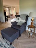 Mooie landelijke oor fauteuil met bijpassende hocker., 75 tot 100 cm, Ophalen of Verzenden, 75 tot 100 cm, Stof