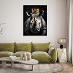 Canvas met exclusieve print van dieren met gouden kroon, Ophalen of Verzenden