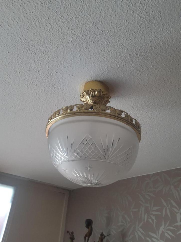 Kristallen hanglamp met bronzen rand, Antiek en Kunst, Antiek | Lampen, Ophalen