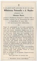 Wilhelmina van der Heyden 1900 Tongelre + 1961 Aarle Rixtel, Verzenden