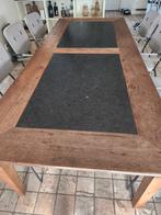 Rustieke eiken tafel met Belgisch hardsteen, Huis en Inrichting, Tafels | Eettafels, Ophalen, Rechthoekig, 200 cm of meer, 100 tot 150 cm