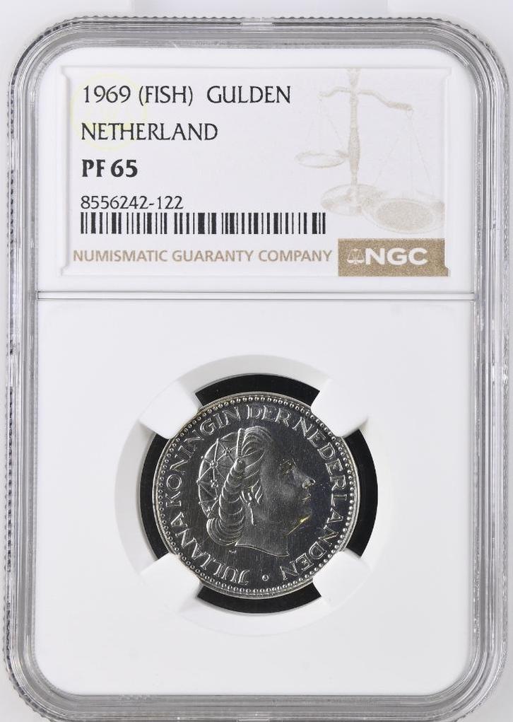 1 Gulden 1969 Vis NGC Proof 65 (€ 375), Postzegels en Munten, Munten | Nederland, Losse munt, 1 gulden, Koningin Juliana, Verzenden