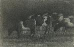 Jopie Huisman ‘Koeien in de regen’ 1967, Ophalen of Verzenden, Minder dan 50 cm, Schilderij
