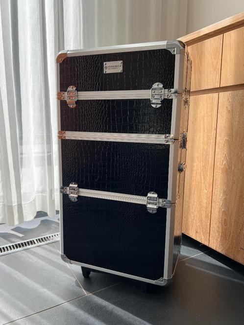 Makeup trolley 3 in 1 Croco Zwart - Beautycase - Nagel troly, Sieraden, Tassen en Uiterlijk, Koffers, Zo goed als nieuw, Hard kunststof
