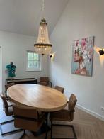 Eetkamer tafel ovaal massief eiken stalen frame en 8 stoelen, Huis en Inrichting, Complete eetkamers, Ophalen, Zo goed als nieuw