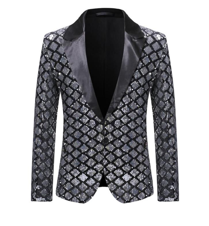 Heren zilveren ruiten glitter colbert blazer jasje mannen, Kleding | Heren, Kostuums en Colberts, Nieuw, Verzenden