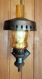 Antieke vintage metalen koperen wandlamp, Ophalen of Verzenden, Gebruikt, Glas, Vintage
