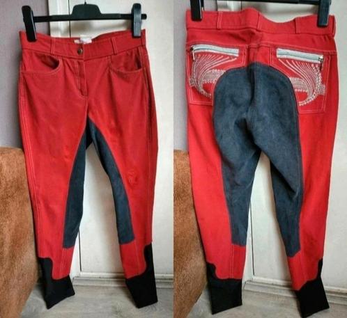 ZGAN Modoni Rood/Zwart rijbroek leren full sit & strass, 36, Dieren en Toebehoren, Paardrijkleding, Zo goed als nieuw, Dames, Onderkleding