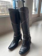 Zwarte laarzen met wit stiksel, hak 6cm, Hoge laarzen, Zwart, Ophalen of Verzenden, Gedragen