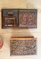 Twee houten sieradendoosjes met pauwen, Antiek en Kunst, Curiosa en Brocante, Ophalen of Verzenden
