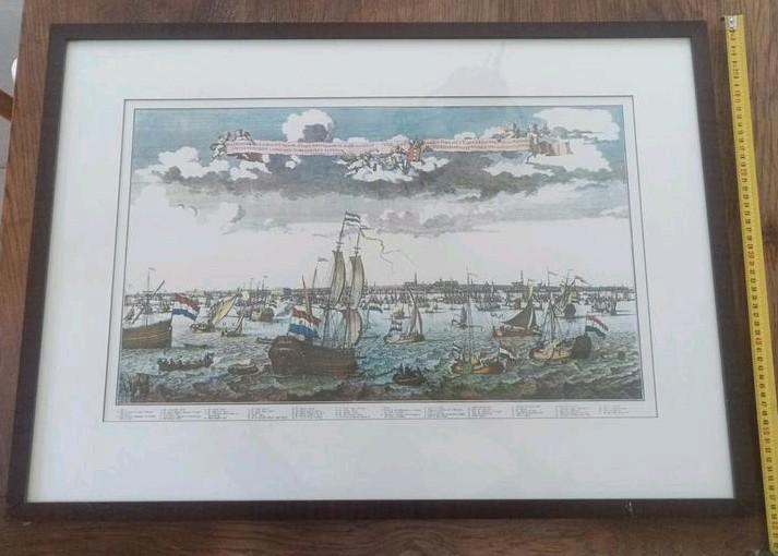 Schitterende voorstelling Scheepvaart op het IJ Amsterdam, Antiek en Kunst, Kunst | Etsen en Gravures, Ophalen of Verzenden