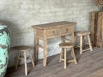 Olmenhout muurtafel - 100 x 40 cm + 83,5 cm / 2 lades, Nieuw, Ophalen of Verzenden, Landelijk, 75 cm of meer