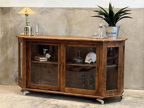 Antiek dressoir, vitrine, drank kast, Huis en Inrichting, Kasten | Dressoirs, Gebruikt, 150 tot 200 cm, 25 tot 50 cm, Glas, Ophalen