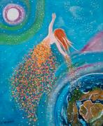 Schilderij Magic fairy in vrolijk acryl op canvas, Antiek en Kunst, Ophalen of Verzenden