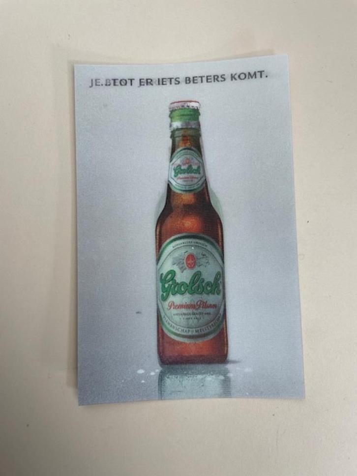 Bewegende 3 D kaart. Grolsch bier reclame nieuwe fles., Verzamelen, Biermerken, Gebruikt, Overige typen, Overige merken, Ophalen