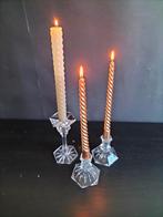 Vintage kandelaars van kristal en geperst glas., Overige materialen, Ophalen of Verzenden, Zo goed als nieuw, Kandelaar