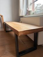 Massief houten bank met stalen poten – industrieel design, Minder dan 50 cm, Ophalen of Verzenden, Zo goed als nieuw, 150 tot 200 cm