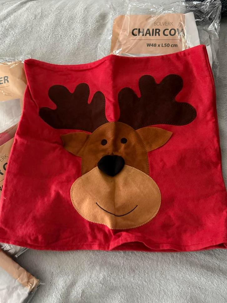 6 Kerst Stoelhoezen - Nieuw in Verpakking!, Huis en Inrichting, Stoelen, Nieuw, Vijf, Zes of meer stoelen, Stof, Rood, Ophalen of Verzenden