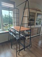 Hoge tafel met 4 barkrukken, Ophalen, Gebruikt, Hout, Met voetsteun