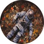 Astronaut bloemenveld Muurcirkel 120x120 Forex + Ophangsyste, Verzenden