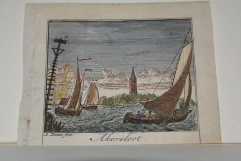 Akersloot Originele handgekleurde gravure Abraham Zeeman GK2, Antiek en Kunst, Kunst | Etsen en Gravures, Verzenden