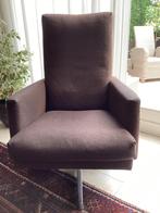 Bruine DraaiFauteuil met Chrome kruispoot en stiksels op…….., Ophalen of Verzenden, 75 tot 100 cm, Zo goed als nieuw