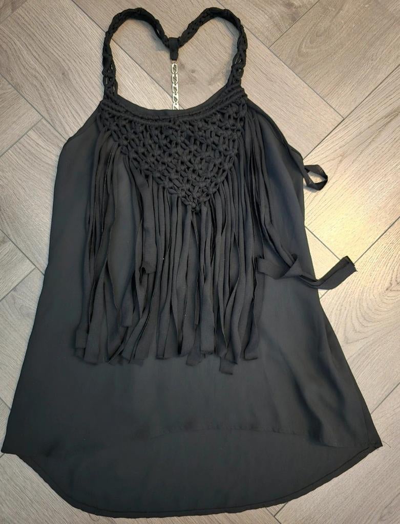 Zwarte Top met Franjes - Maat S/M, Zwart, Ophalen of Verzenden, Onbekend, Zo goed als nieuw