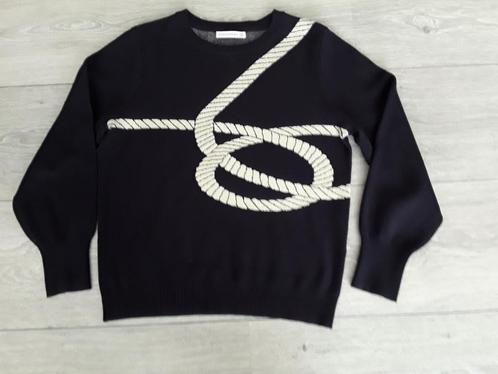 STUDIO ANBNELOES*  DONKERBLAUWE TRUI MET GOUD LUREX PRINT, Kleding | Dames, Truien en Vesten, Gedragen, Maat 38/40 (M), Blauw