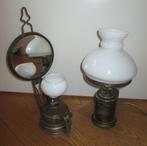 2x Antieke olielamp wandblaker spiegel  Pigeon kombuislamp, Ophalen of Verzenden