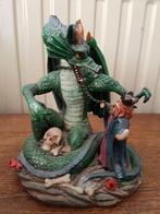 Groenen drakenbeeld met tovenaar, Ophalen of Verzenden, Zo goed als nieuw, Fantasy