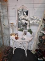Witte barok side tafel met bijpassende spiegel, Ophalen of Verzenden