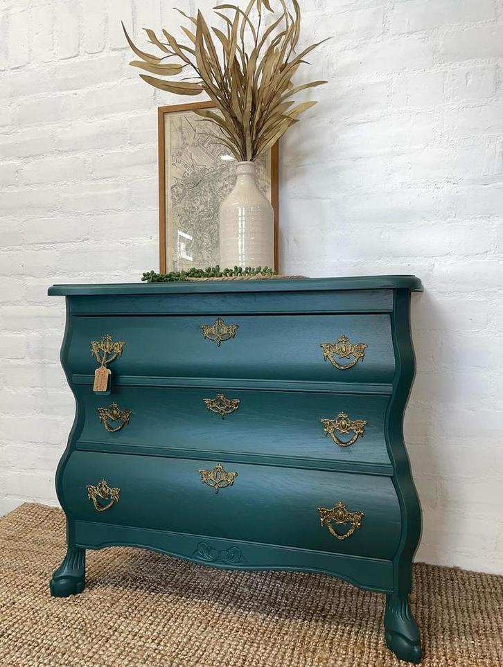 Buikkastje opgeknapt blauw groen, Huis en Inrichting, Kasten | Ladekasten, Zo goed als nieuw, Minder dan 100 cm, 50 tot 100 cm