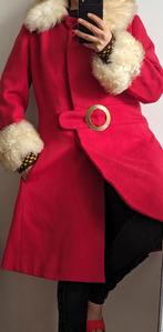 Vintage wollen schappenbont mantel jas, Kleding | Dames, Maat 38/40 (M), Ophalen of Verzenden, Zo goed als nieuw, Rood