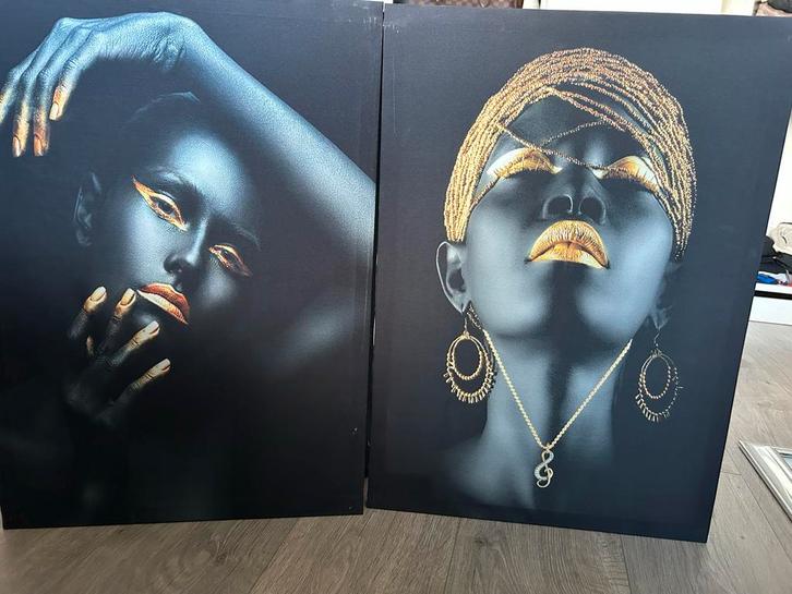 Set van 2 Wanddecoratie Schilderijen 40x60 met Lampjes, Antiek en Kunst, Kunst | Schilderijen | Klassiek, Ophalen of Verzenden