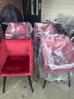 4 Eetkamer stoelen velours, Ophalen, Gebruikt, Rood